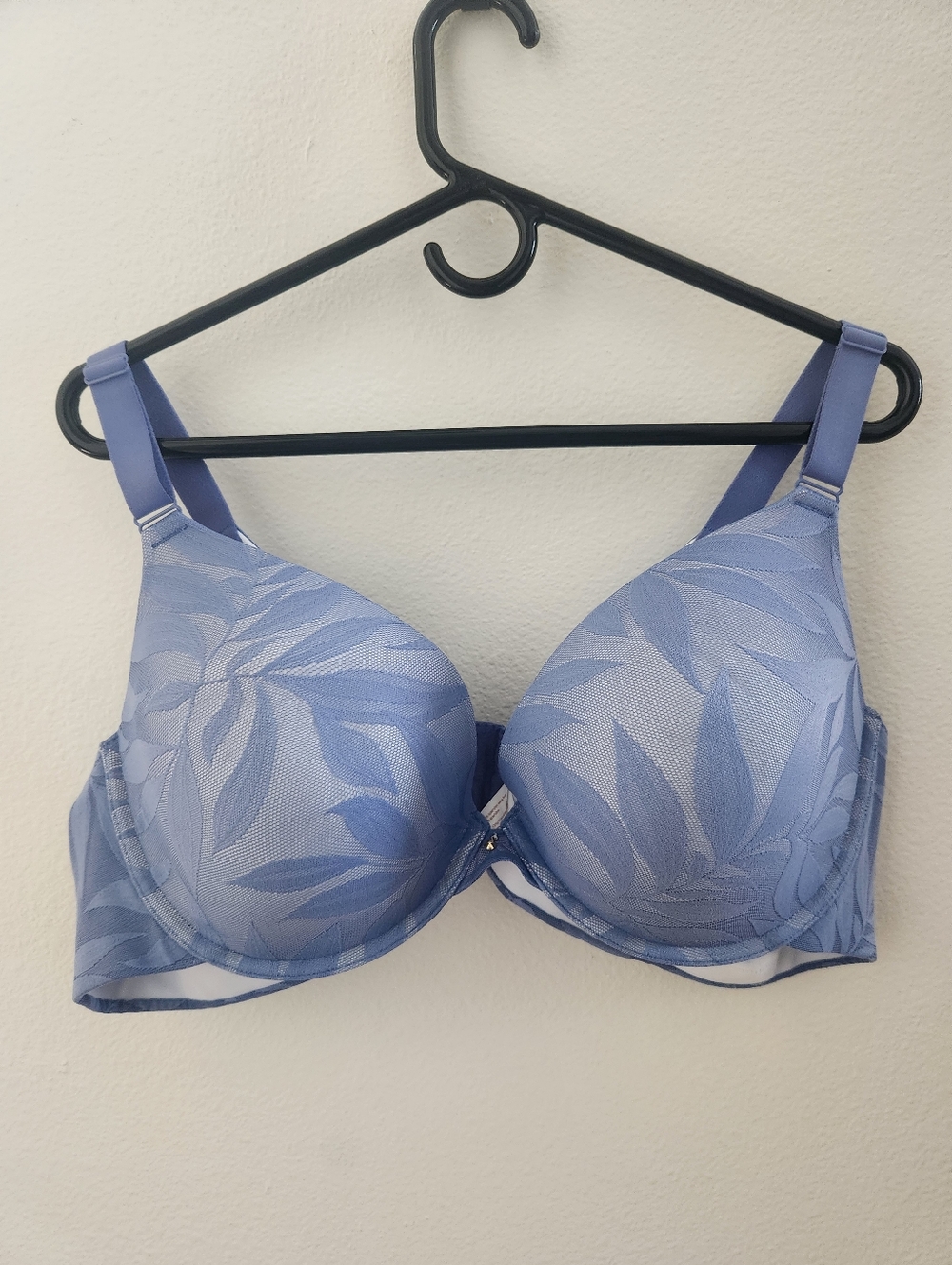 Cacique Light Blue Leaf-Pattern Boost Plunge T-Shirt Bra
